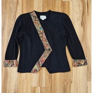 Vintage Jeffrey & Dara by Linda Hutley Women Black Accented Sweater Jacket 10